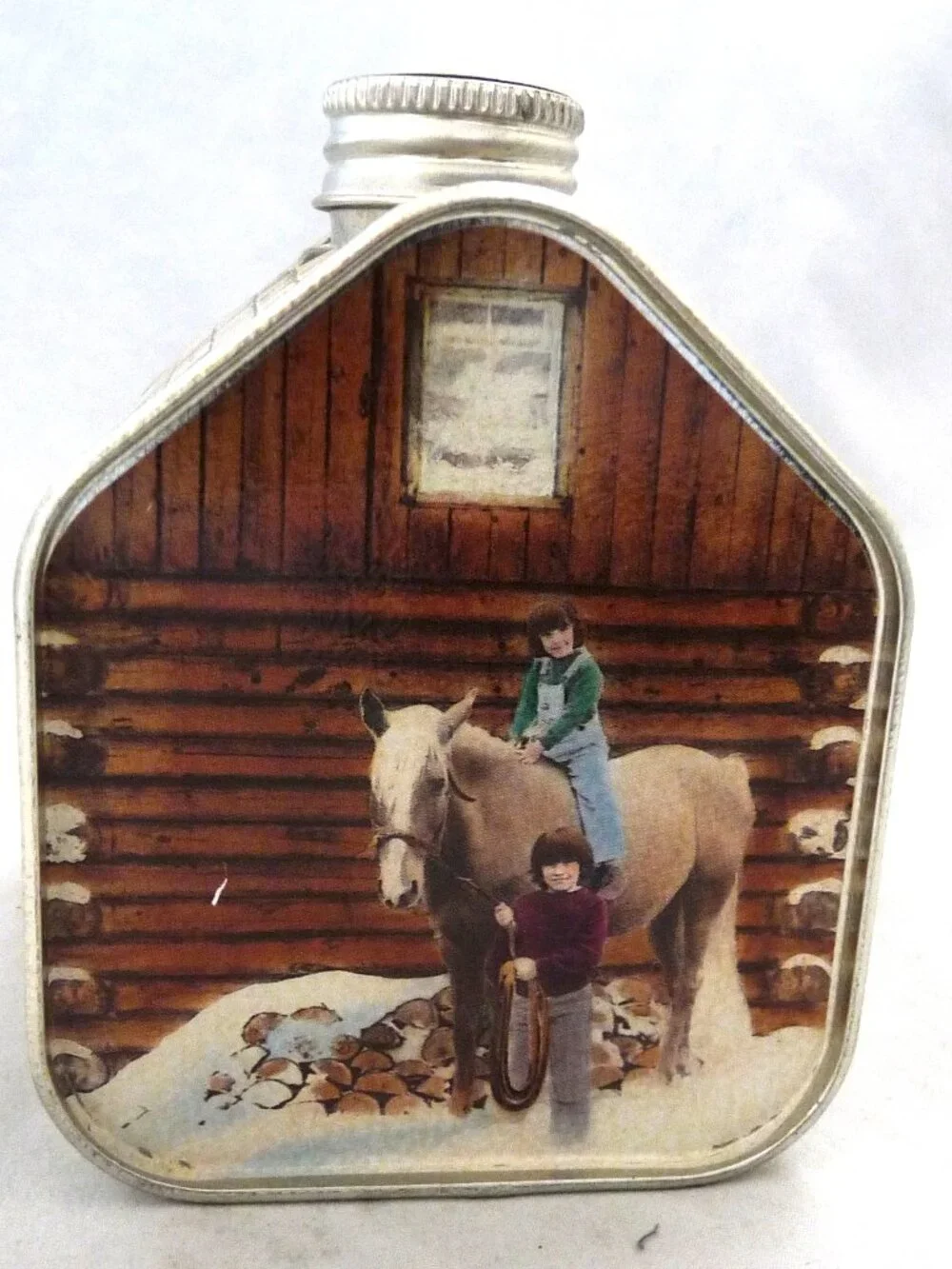 Vintage maple syrup tin log cabin Grafton Vermont